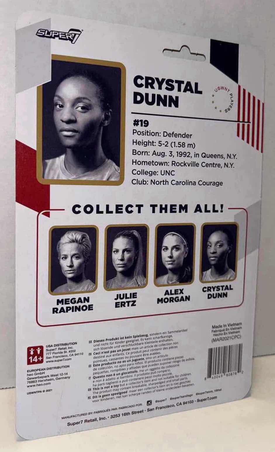 Photo 2 of NEW SUPER7 SUPERSPORTS U.S. WOMEN’S NATIONAL TEAM 3.75” POSABLE ACTION FIGURE, “U.S.A. #19 CRYSTAL DUNN”