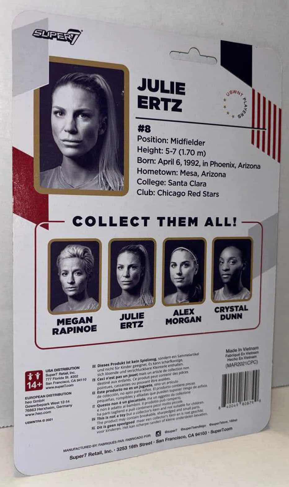 Photo 2 of NEW SUPER7 SUPERSPORTS U.S. WOMEN’S NATIONAL TEAM 3.75” POSABLE ACTION FIGURE, “U.S.A. #8 JULIE ERTZ”