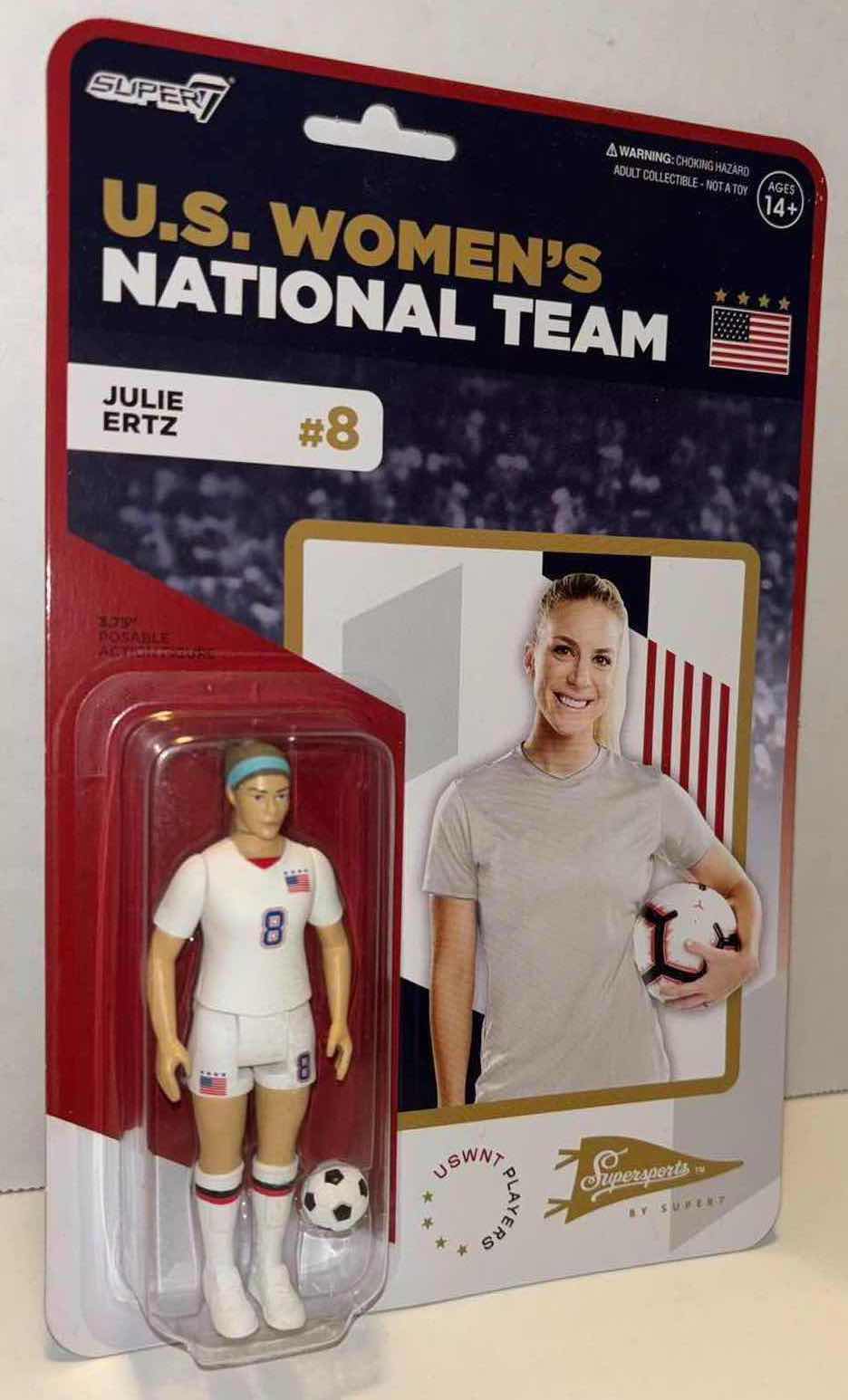 Photo 1 of NEW SUPER7 SUPERSPORTS U.S. WOMEN’S NATIONAL TEAM 3.75” POSABLE ACTION FIGURE, “U.S.A. #8 JULIE ERTZ”