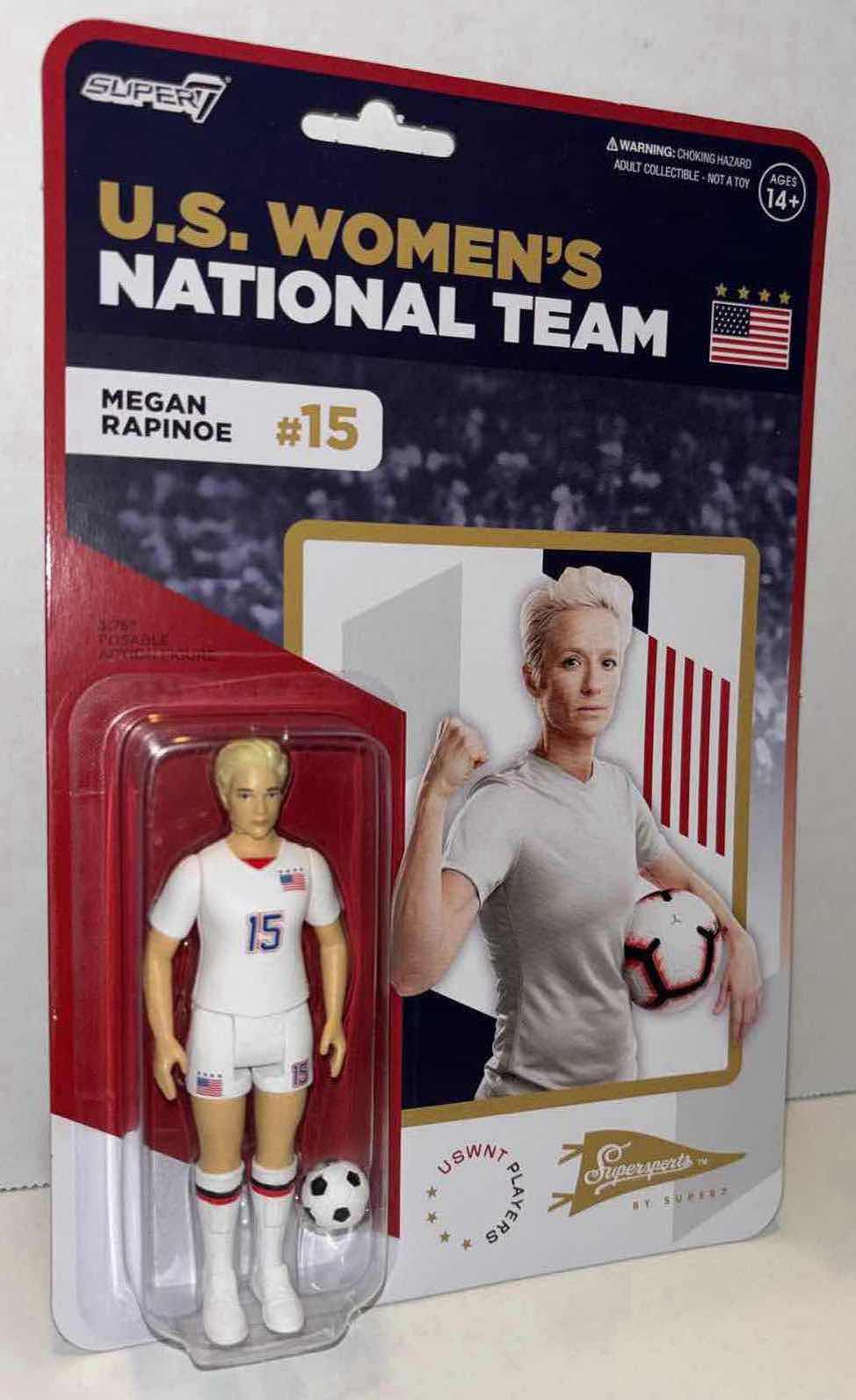 Photo 1 of NEW SUPER7 SUPERSPORTS U.S. WOMEN’S NATIONAL TEAM 3.75” POSABLE ACTION FIGURE, “U.S.A. #15 MEGAN RAPINOE”