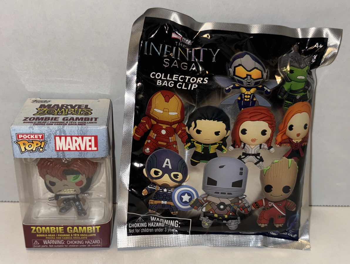 Photo 1 of NEW FUNKO POP! POCKET POP MARVEL BOBBLE-HEAD KEYCHAIN, “ZOMBIE GAMBIT” & THE INFINITY SAGA MYSTERY COLLECTORS BAG CLIP