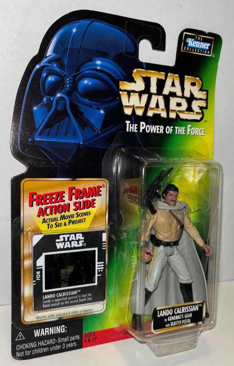 Photo 1 of NEW KENNER STAR WARS THE POWER OF THE FORCE ACTION FIGURE, LANDO CALRISSIAN IN GENERALS GEAR W BLASTER PISTOL & FREEZE FRAME ACTION SLIDE (1)