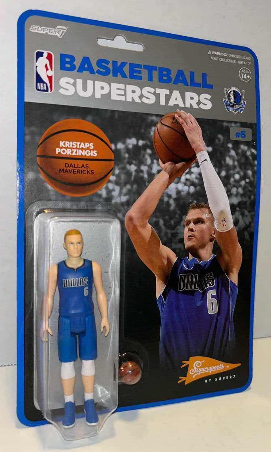 Photo 1 of NEW SUPER7 SUPERSPORTS NBA BASKETBALL SUPERSTARS REACTION FIGURE #6 DALLAS MAVERICKS “KRISTAPS PORZINGIS” (1)