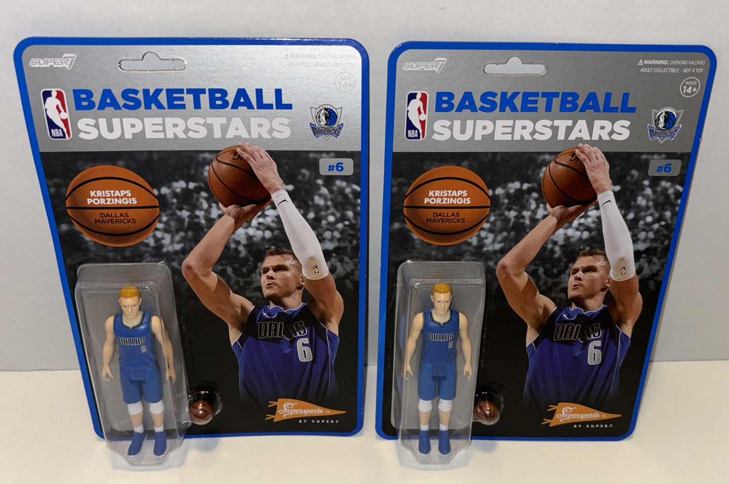 Photo 1 of NEW 2-PACK SUPER7 SUPERSPORTS NBA BASKETBALL SUPERSTARS REACTION FIGURE #6 DALLAS MAVERICKS “KRISTAPS PORZINGIS”