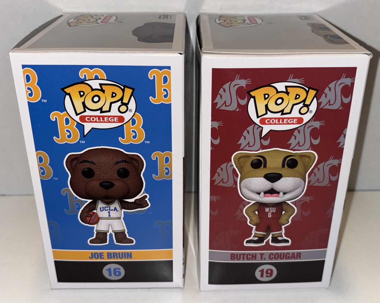 Photo 2 of NEW 2-PACK FUNKO POP! COLLEGE MASCOTS VINYL FIGURE, #16 UCLA JOE BRUIN & #19 WSU BUTCH T. COUGAR