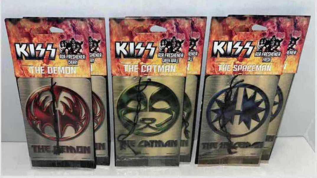 Photo 1 of NEW 6-PACK KISS4SALE.COM KISS AIR FRESHENERS, THE DEMON, THE CATMAN, THE SPACEMAN (CHERRY, GREEN APPLE & FRESH SCENT)