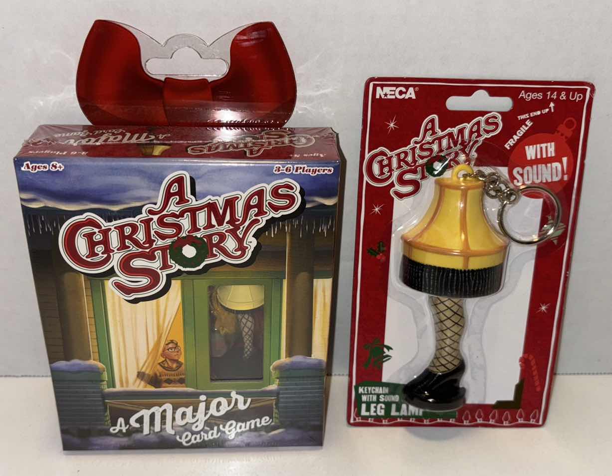 Photo 1 of NEW FUNKO GAMES A CHRISTMAS STORY “A MAJOR CARD GAME” & NECA A CHRISTMAS STORY LEG LAMP TALKING KEYCHAIN (2)