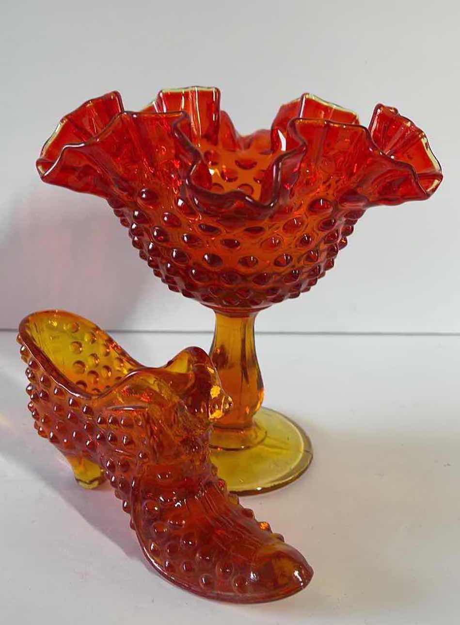 Photo 1 of VINTAGE FENTON AMBERINA HOBNAIL STYLE RUFFLED PEDESTAL COMPOTE CANDY DISH