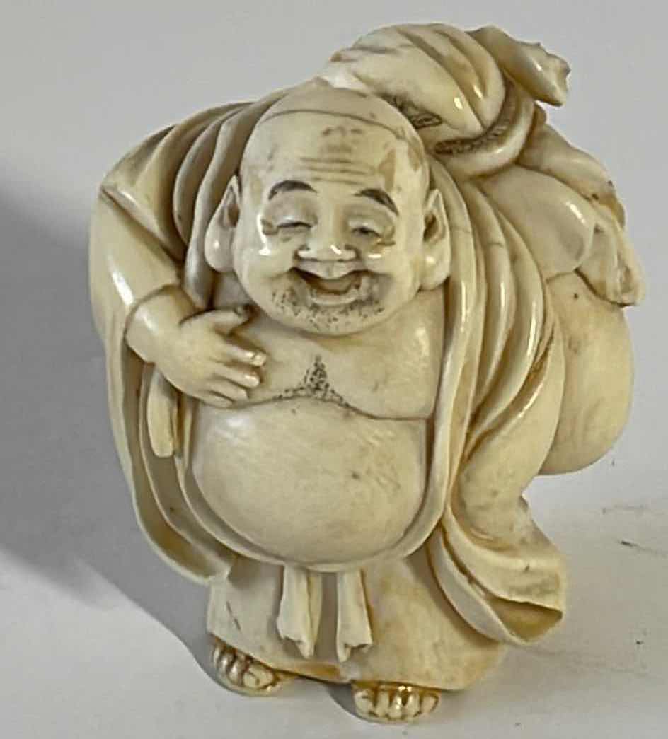 Photo 1 of VINTAGE STAMPED NETSUKE LAUGHING BUDDA