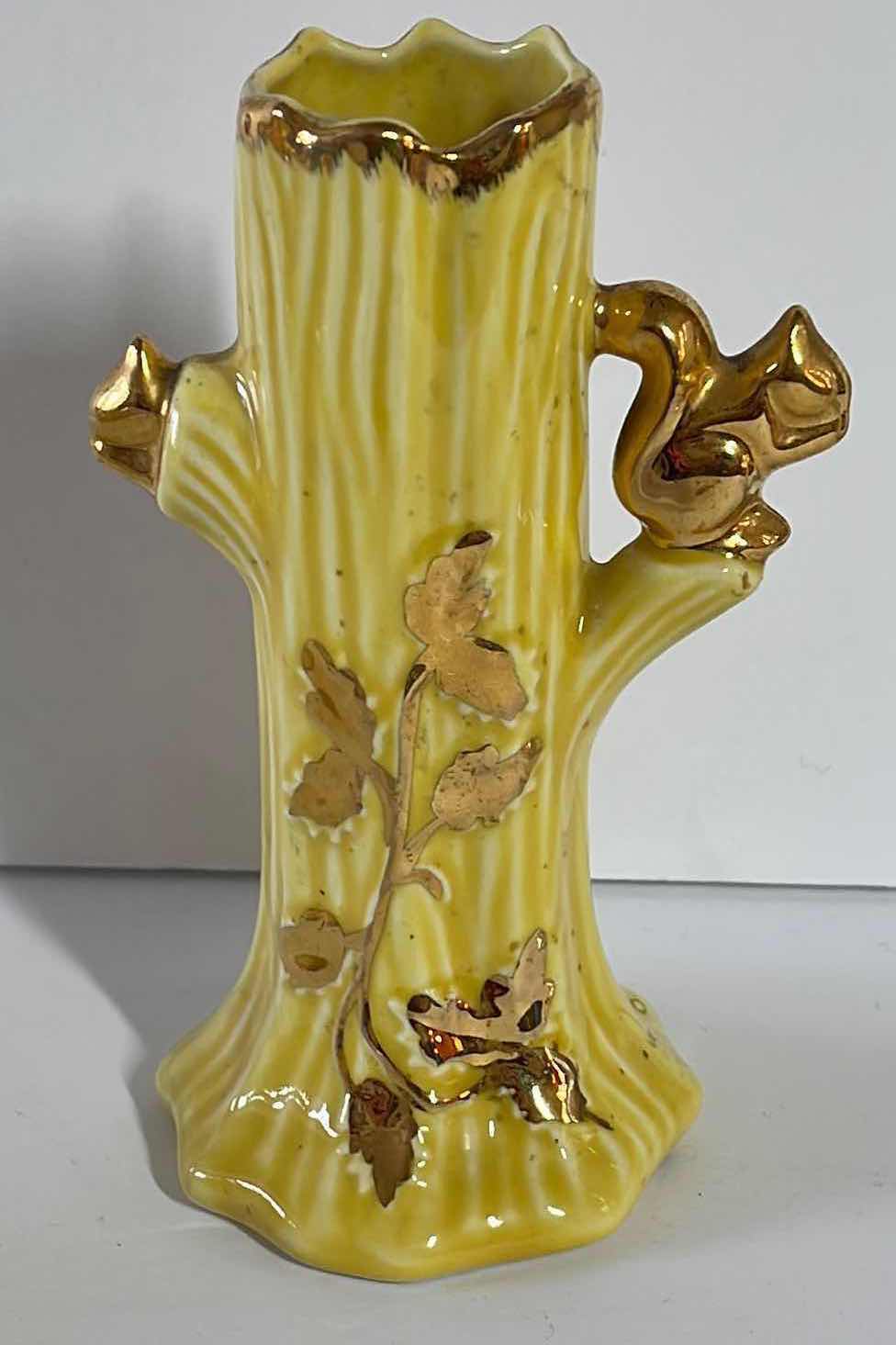 Photo 2 of VINTAGE LUSTERWARE CERAMIC BUD VASES TREE TRUNKS W/ 22KT GOLD ACCENTS H 8” & 6 “