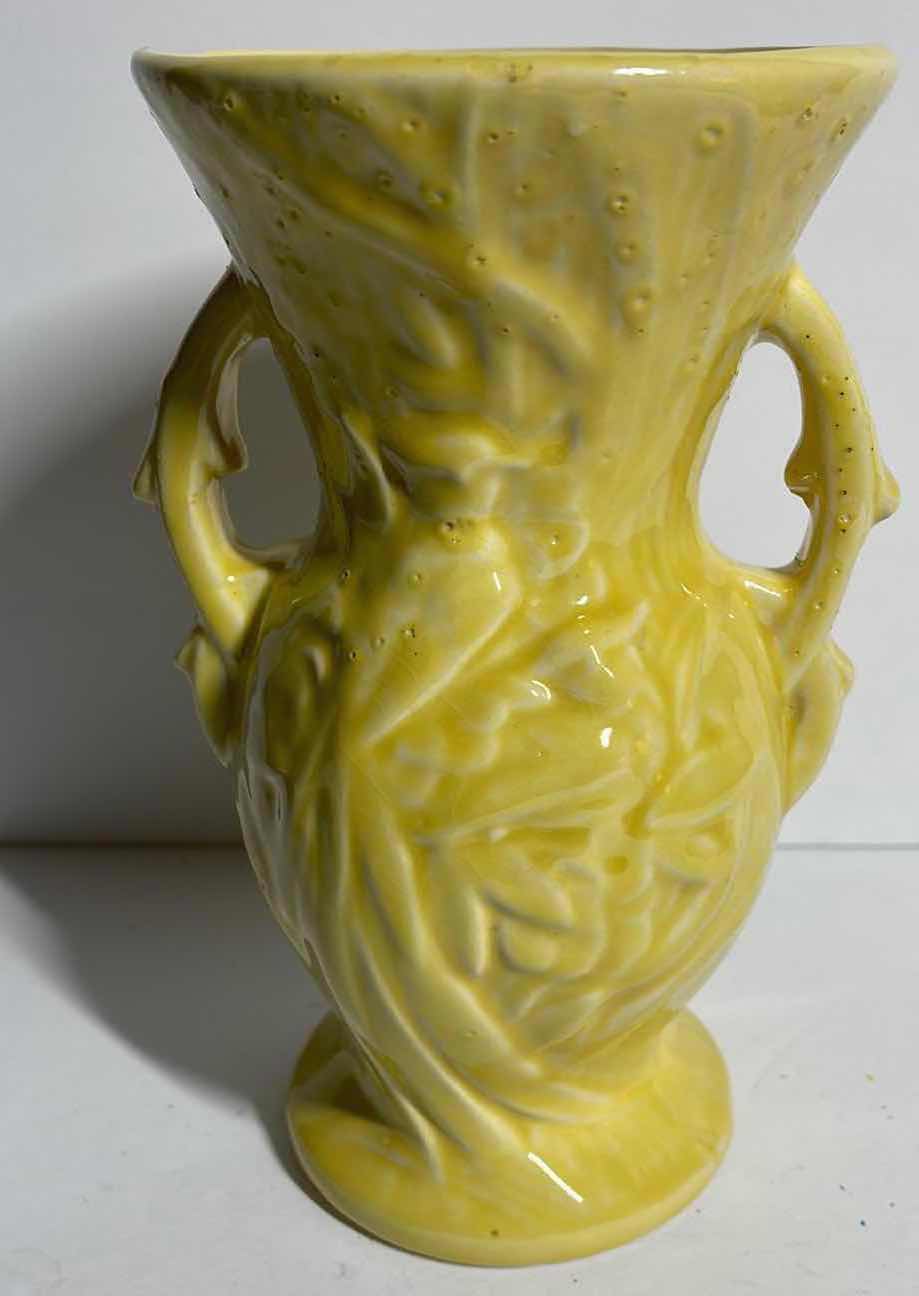 Photo 1 of VINTAGE MCCOY YELLOW TWO HANDLED VASE H8” AND MORE