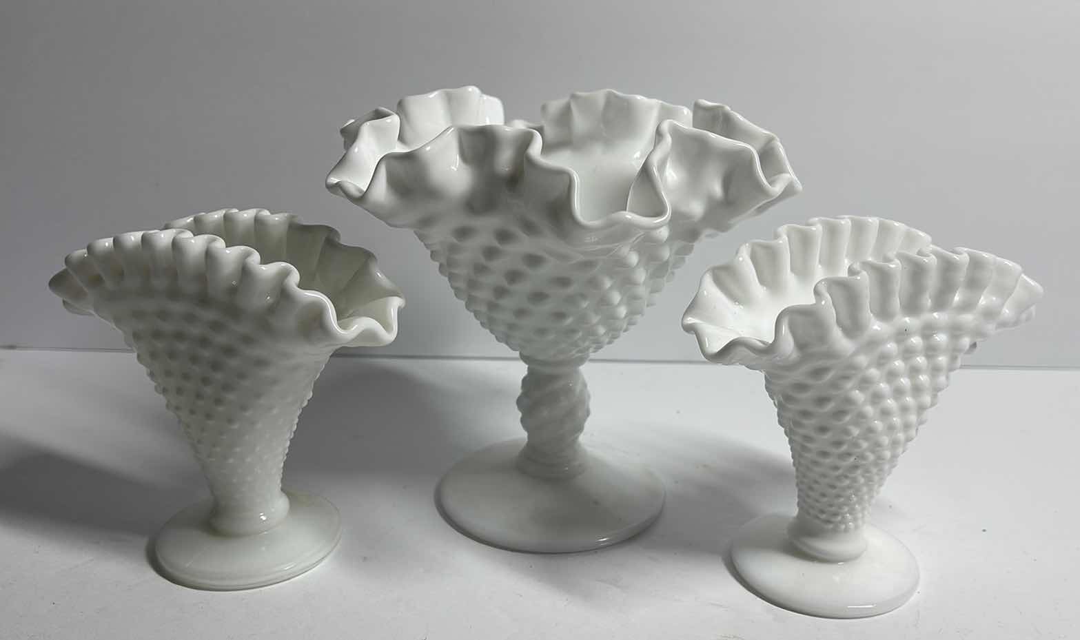 Photo 1 of VINTAGE HOBNAIL MILK GLASS CANDY DISH WITH RUFFLED EDGE AND MORE