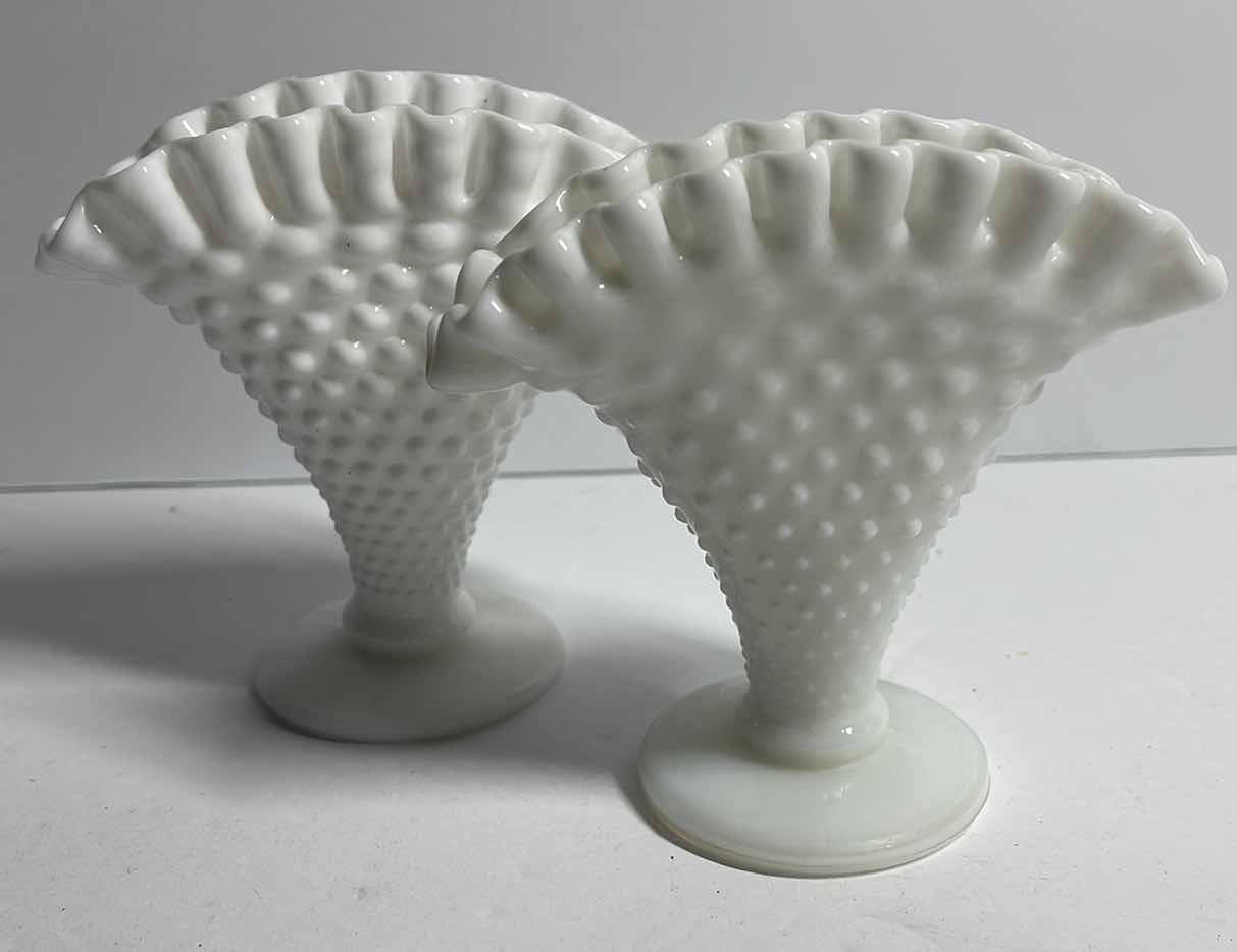 Photo 3 of VINTAGE HOBNAIL MILK GLASS CANDY DISH WITH RUFFLED EDGE AND MORE