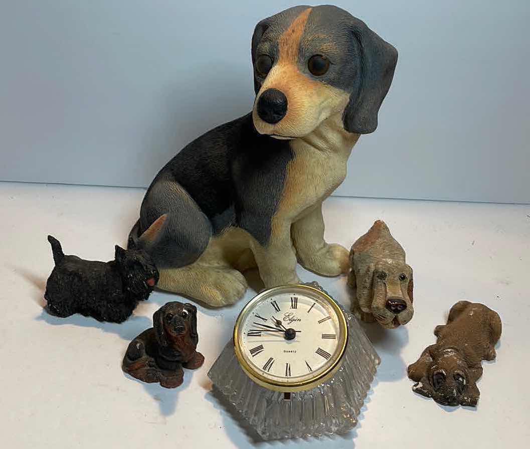 Photo 1 of ELGIN QUARTZ CLOCK AND COLLECTION OF DOGS