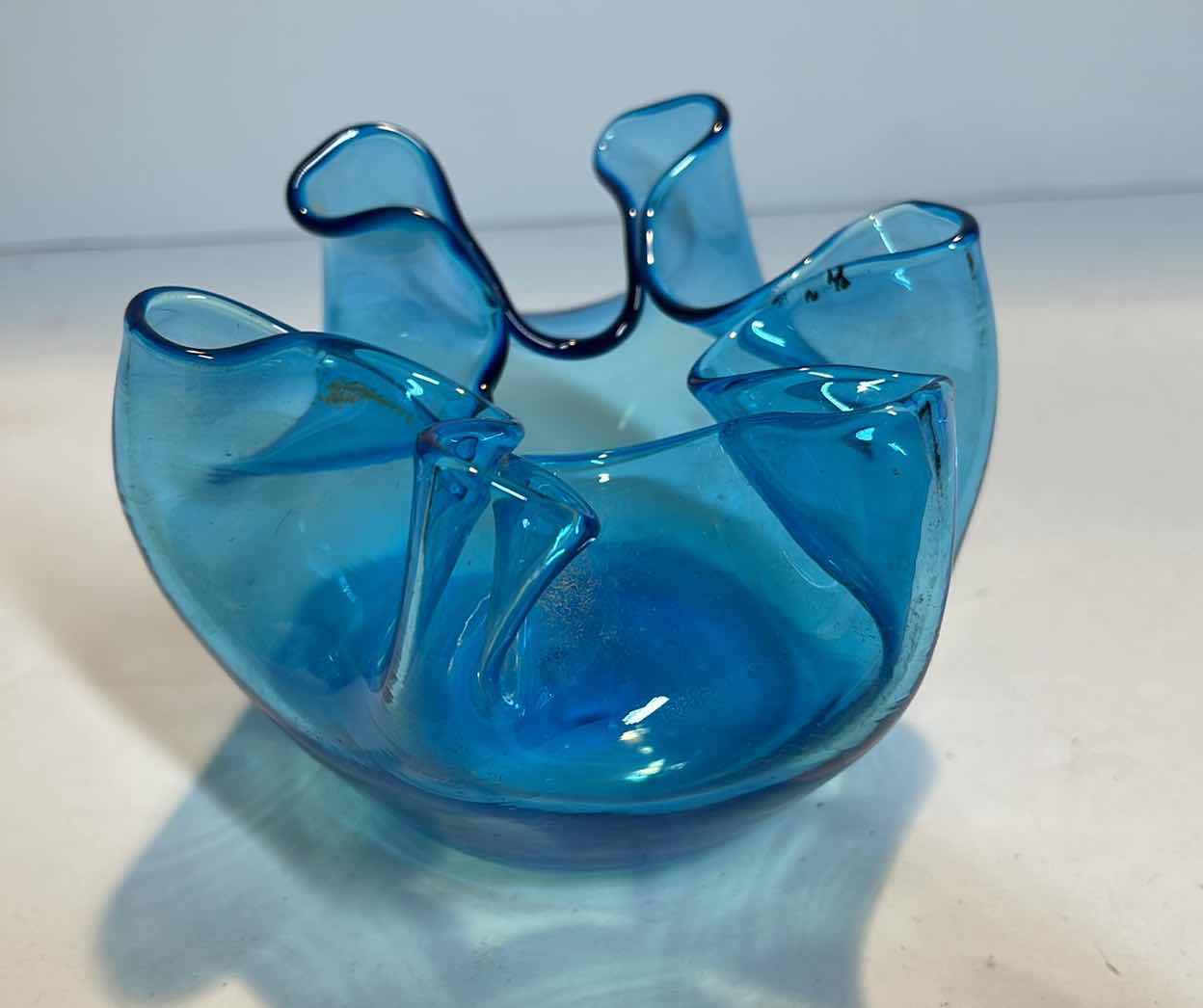 Photo 4 of VINTAGE FENTON BLUE CREST VASE & VIKING GLASS DRAPED BOWL , ART GLASS LUCKY ELEPHANT