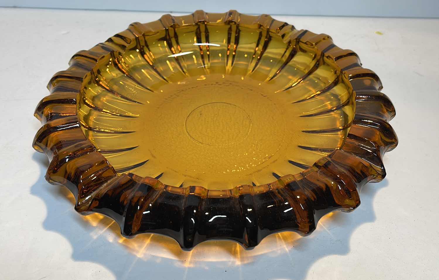 Photo 3 of MID CENTURY BLENKO AMBER GLASS ASHTRAY/CATCHALL 10”