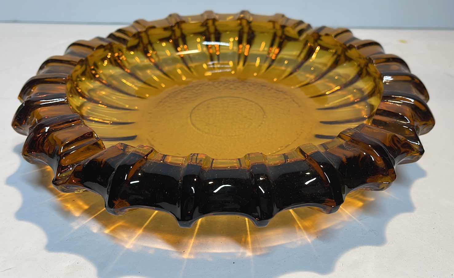 Photo 2 of MID CENTURY BLENKO AMBER GLASS ASHTRAY/CATCHALL 10”