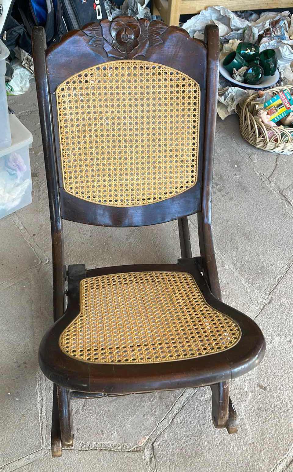 Photo 4 of VINTAGE SOLID WOOD FOLDING ROCKING CHAIR WITH CAIN BACK & SEAT