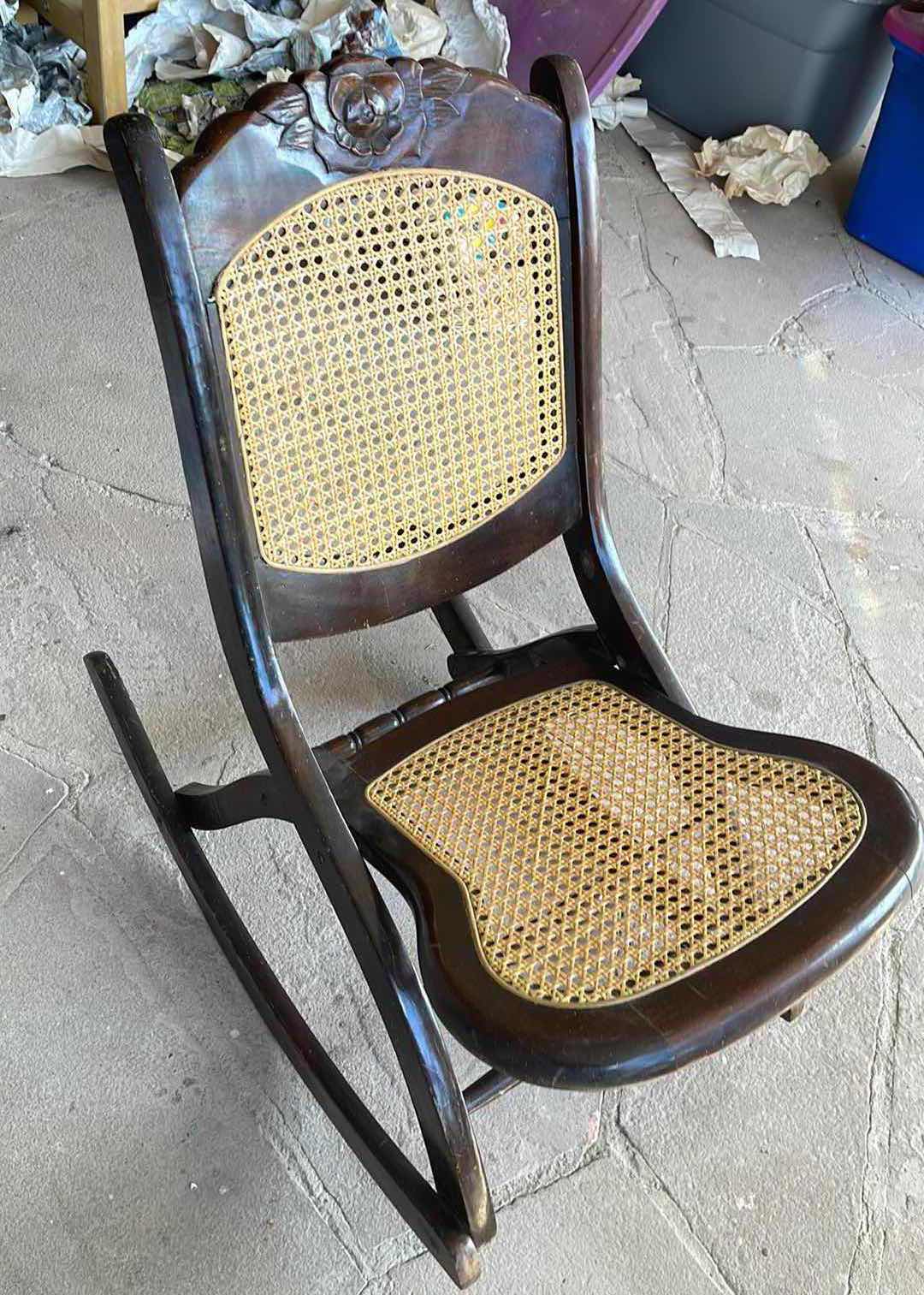 Photo 5 of VINTAGE SOLID WOOD FOLDING ROCKING CHAIR WITH CAIN BACK & SEAT