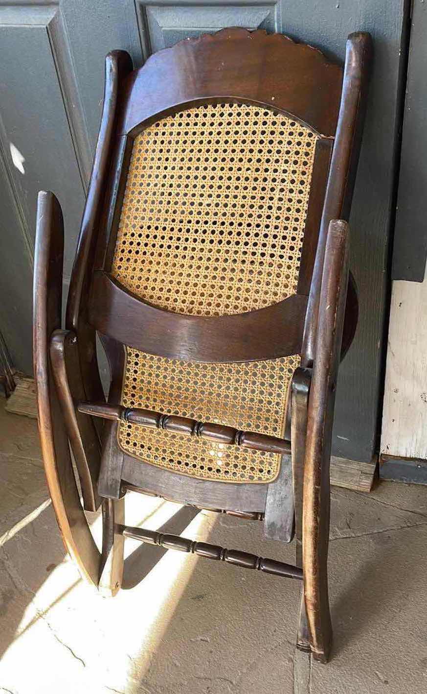 Photo 6 of VINTAGE SOLID WOOD FOLDING ROCKING CHAIR WITH CAIN BACK & SEAT