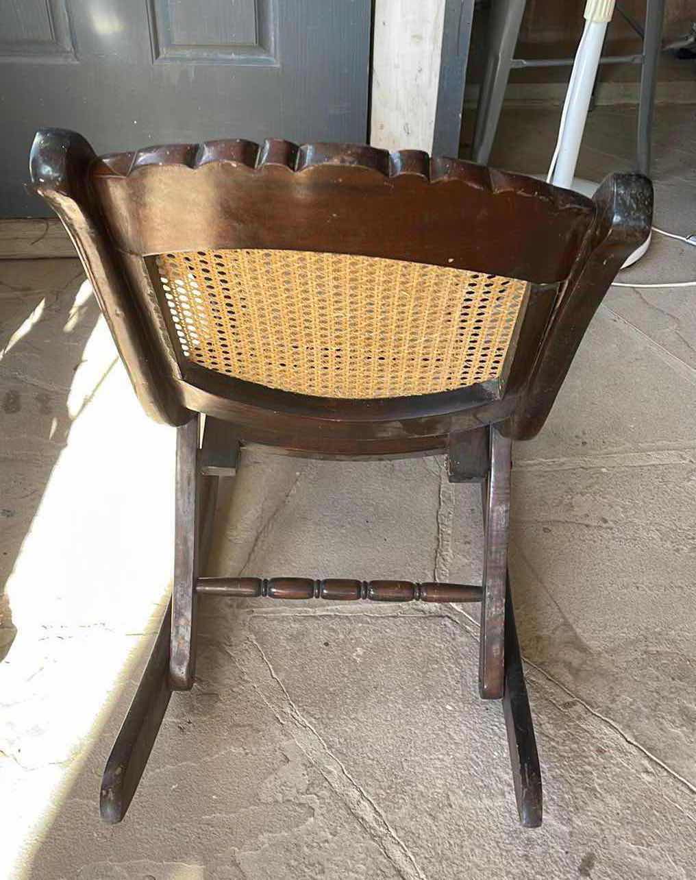 Photo 3 of VINTAGE SOLID WOOD FOLDING ROCKING CHAIR WITH CAIN BACK & SEAT