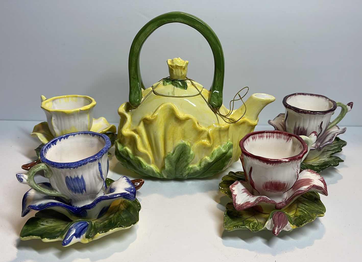 Photo 1 of CHADWICK PORCELAIN FLOWER TEA CUPS, AND TEA POT