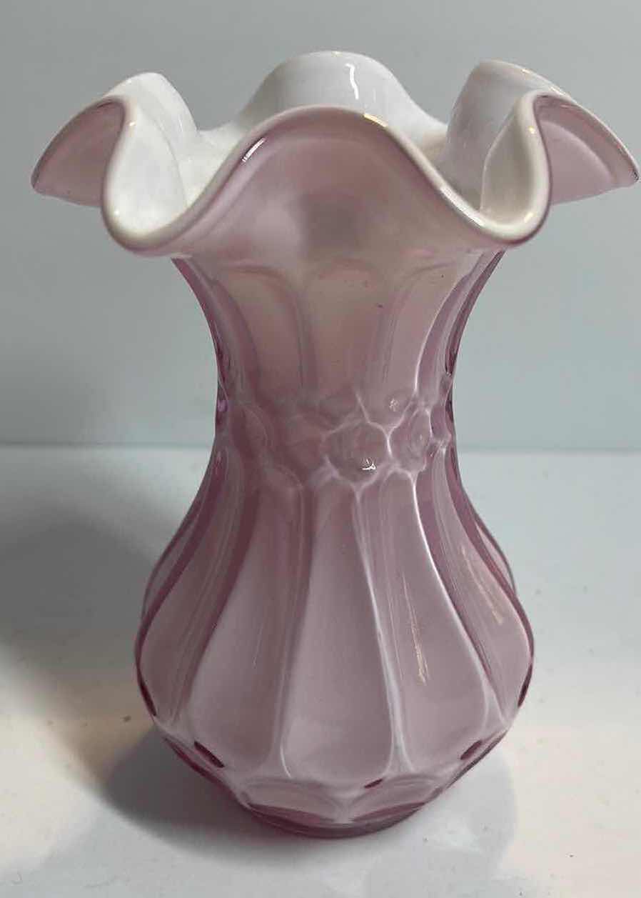 Photo 3 of VINTAGE FENTON DUSTY ROSE OVERLAY RUFFLE VASE , ART GLASS & MORE