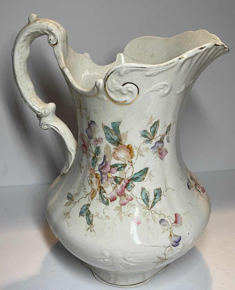 Photo 3 of ANTIQUE HAND-PAINTED PITCHER H-12”