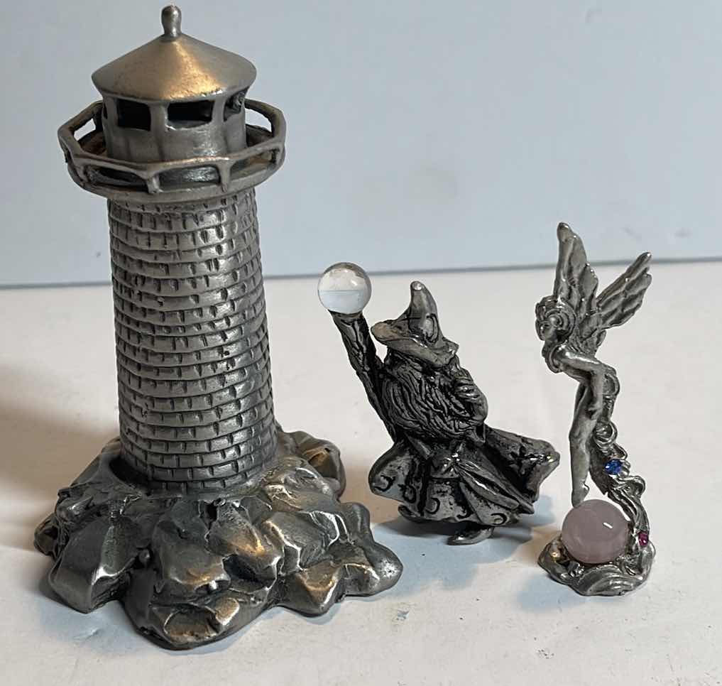 Photo 1 of RAWCLIFFE 1980’S PEWTER LIGHTHOUSE/ FAIRY & WIZARD 