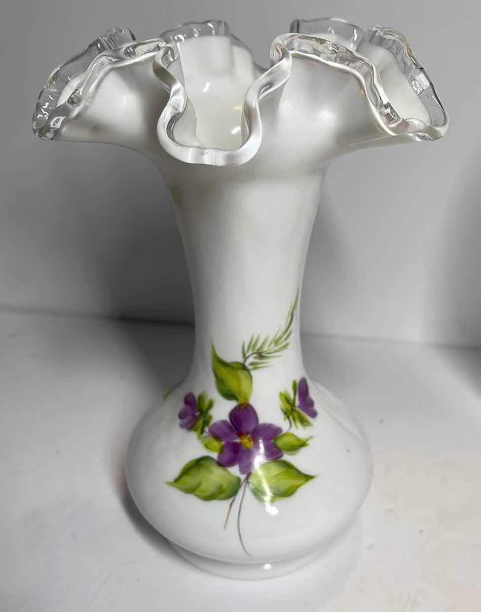 Photo 3 of VINTAGE FENTON RUFFLED EDGE VASE “ VIOLETS” & MORE