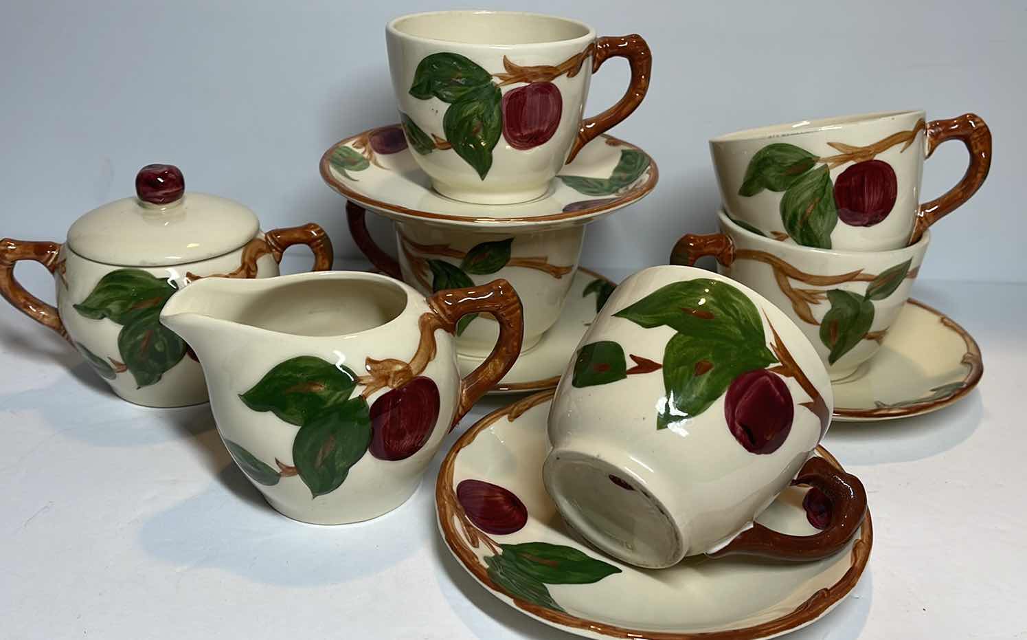 Photo 1 of VINTAGE FRANCISCAN EARTHWARE APPLE COLLECTION - 
TEA CUPS AND SUCERS W/ CREAM AND SUGAR - MORE OF THIS COLLECTION IN AUCTION