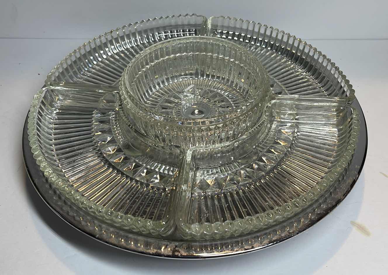 Photo 2 of MCM VINTAGE CHROME & GLASS LAZY SUSAN RELISH SET