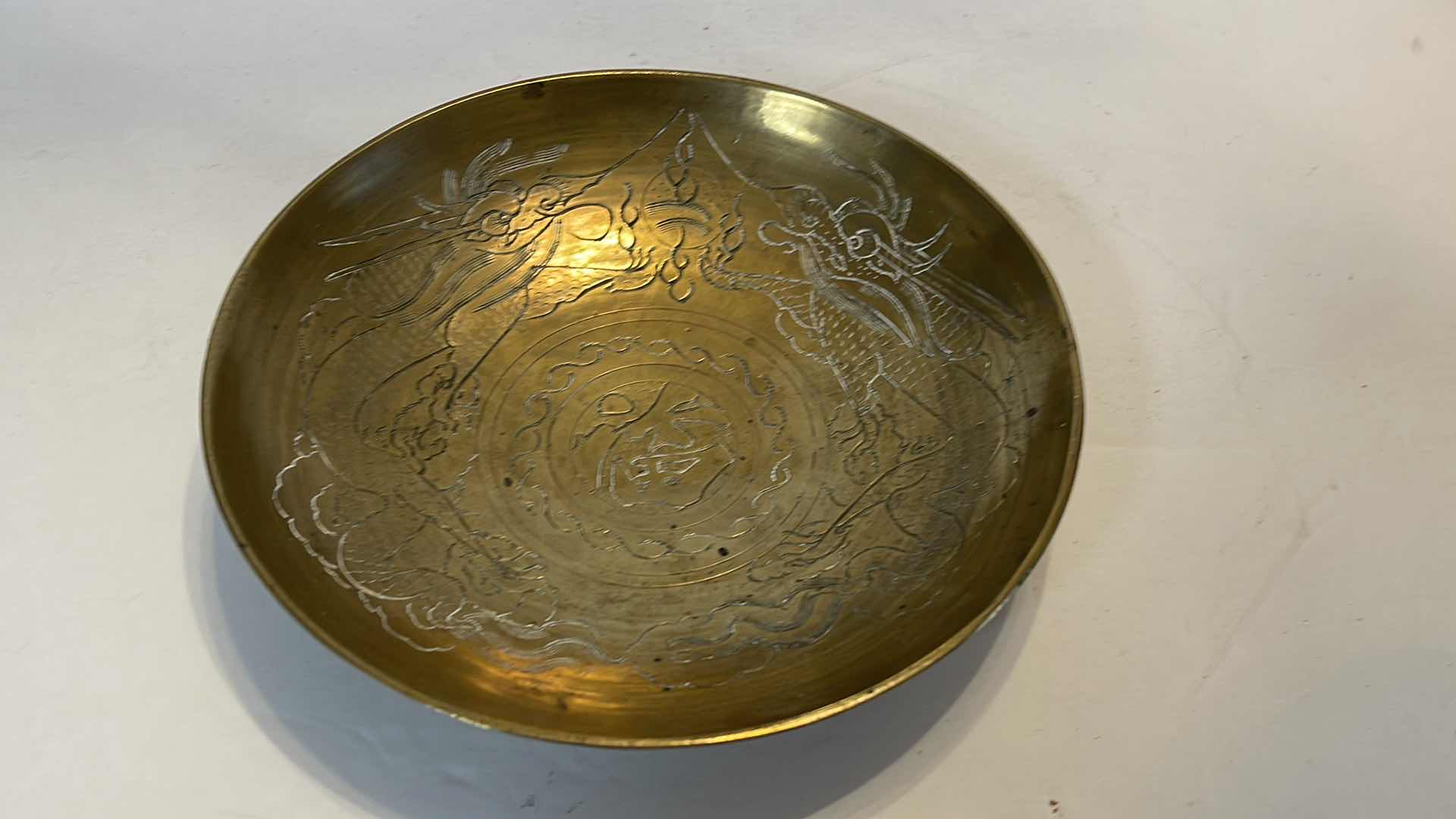Photo 3 of VINTAGE ENGRAVED BRASS ASIAN DRAGON PLATE