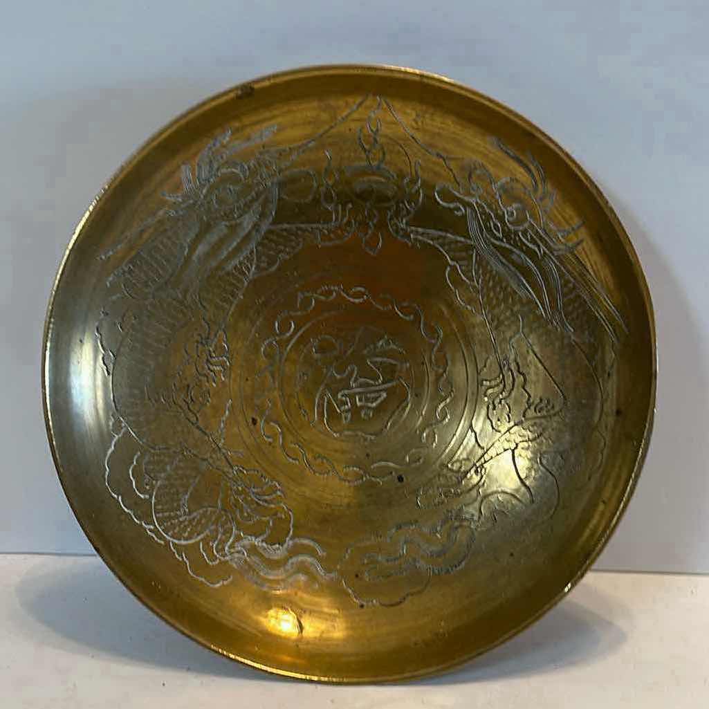 Photo 1 of VINTAGE ENGRAVED BRASS ASIAN DRAGON PLATE
