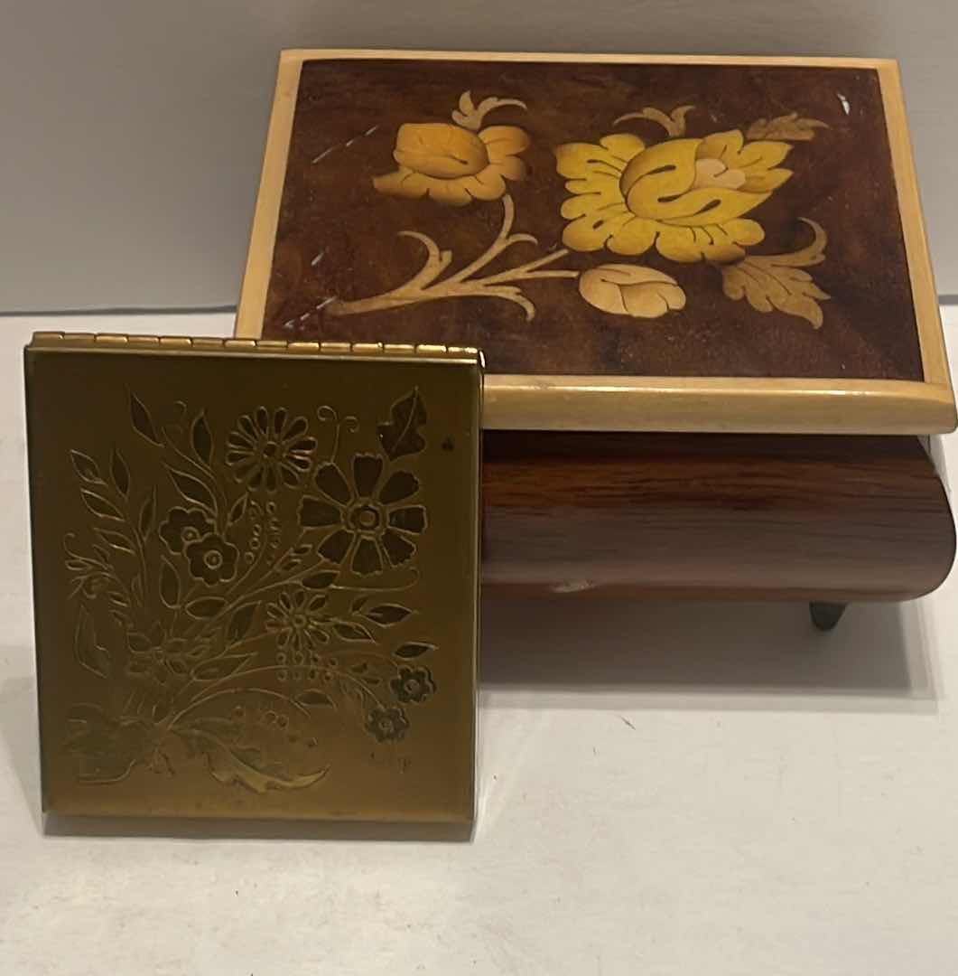 Photo 1 of JEWELRY BOX & BRASS FLORAL COMPACT