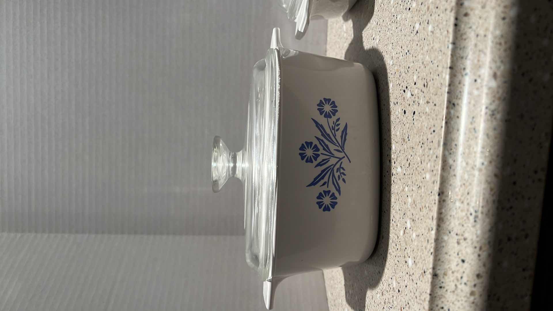 Photo 2 of 2-VINTAGE CORNINGWARE,CORNFLOWER PATTERN 1.5 AND 2.5 QT DISHES WITH LIDS.