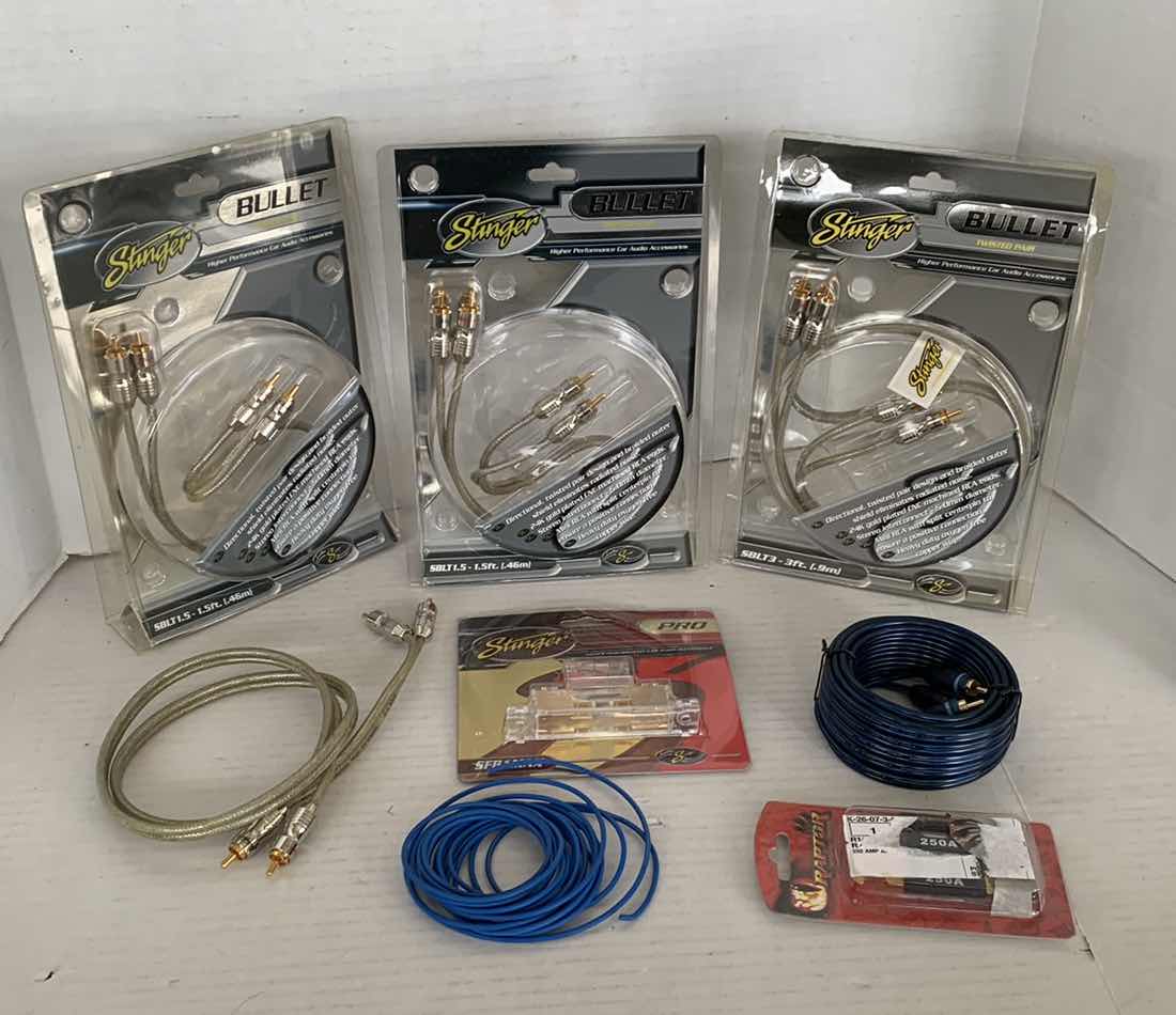 Photo 1 of 4-STINGER BULLET TWISTED PAIR SPEAKER WIRE SETS AND OTHER AUDIO ITEMS