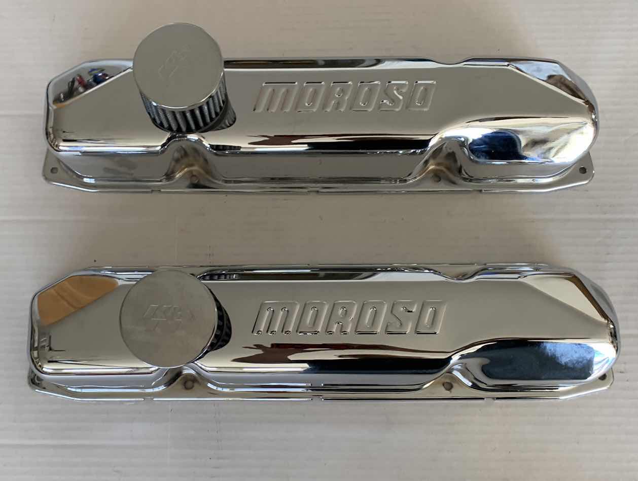 Photo 1 of MOROSO CHROME PLATED STEEL VALVE COVERS WITH K&N VALVE COVER BREATHER S 68180