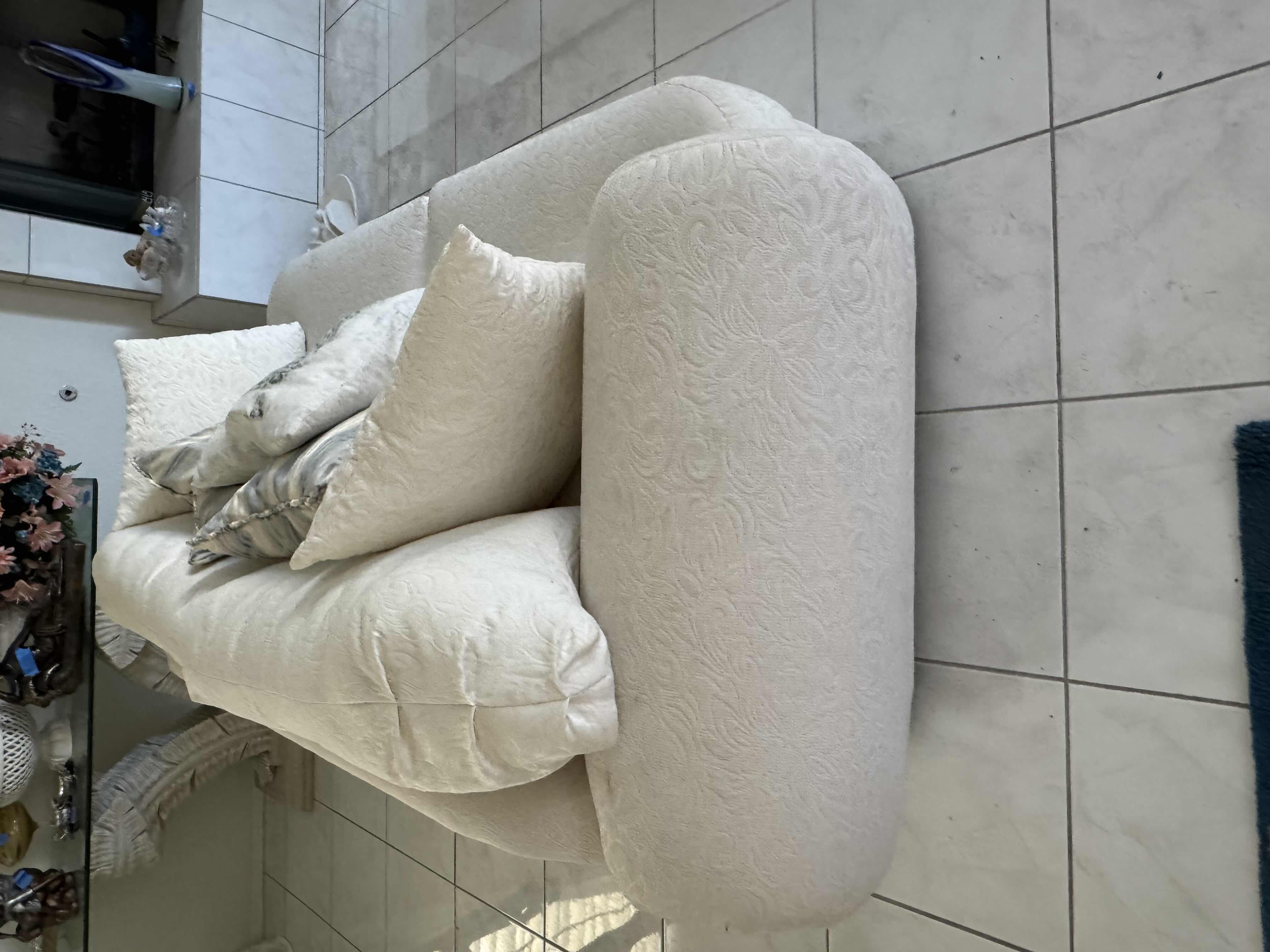 Photo 1 of WHITE JACQARD FRENCH REVIVAL LOVESEAT 84”. PART OF SET (SOLD SEPARATELY)