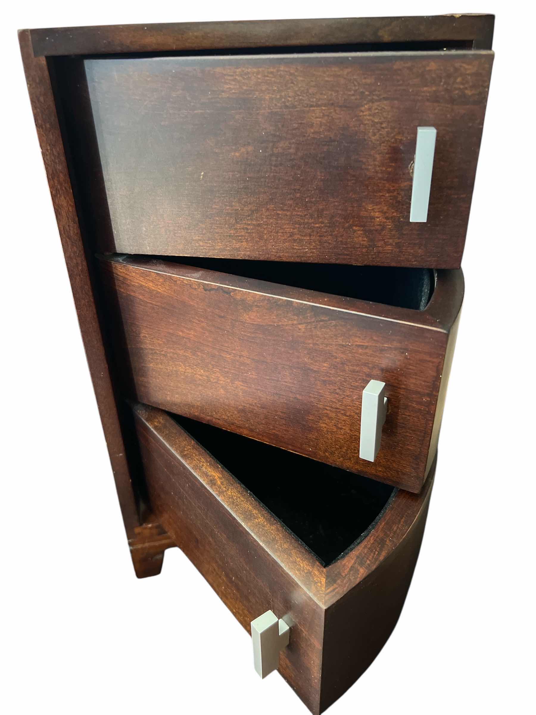 Photo 1 of DARK WOOD JEWELRY BOX - THREE DRAWER AND CONTENTS - 11” x 7” x 5”