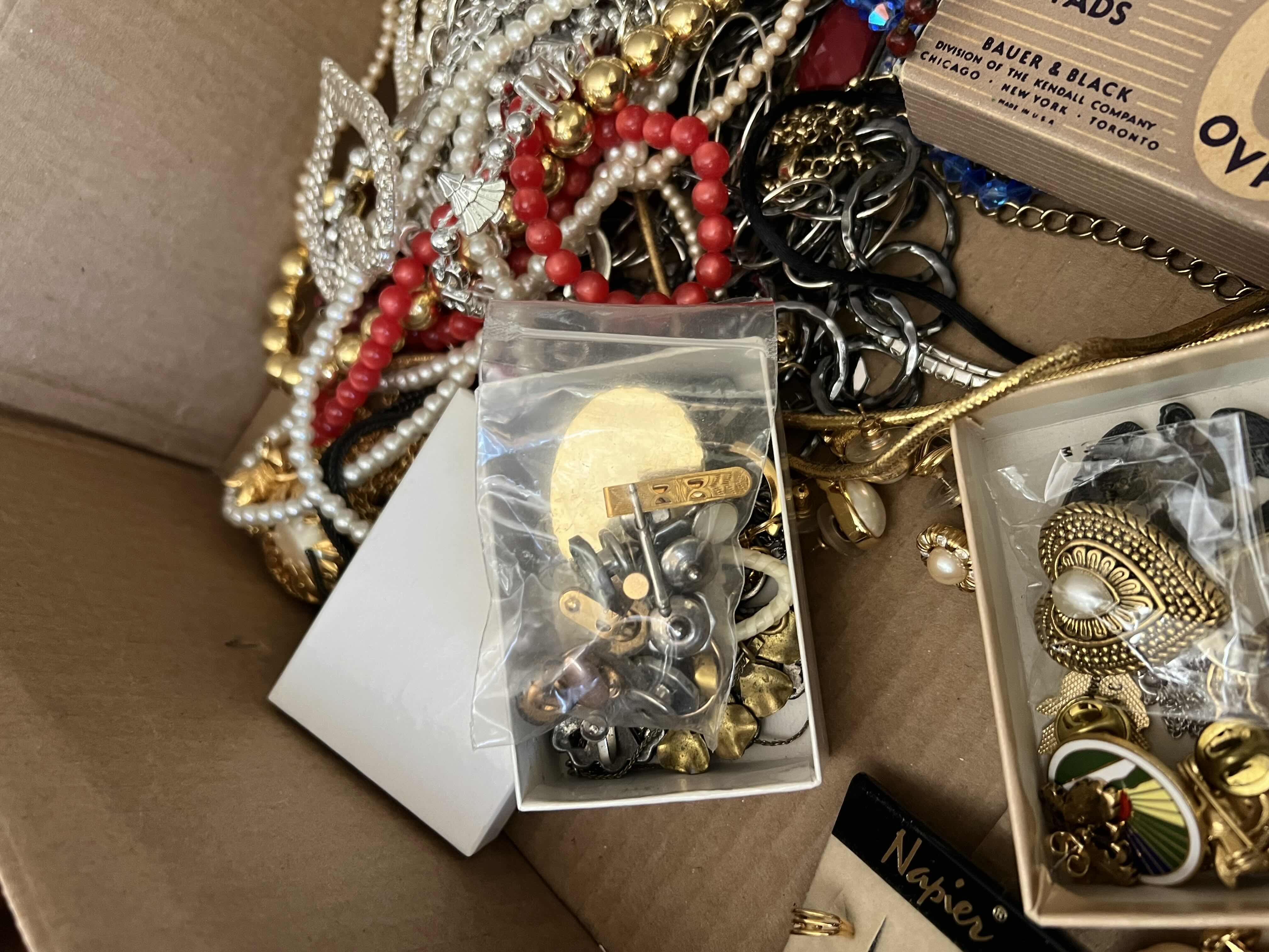 Photo 1 of BOX OF COSTUME AND FASHION JEWELRY - NECKLACES, EARRINGS AND MORE