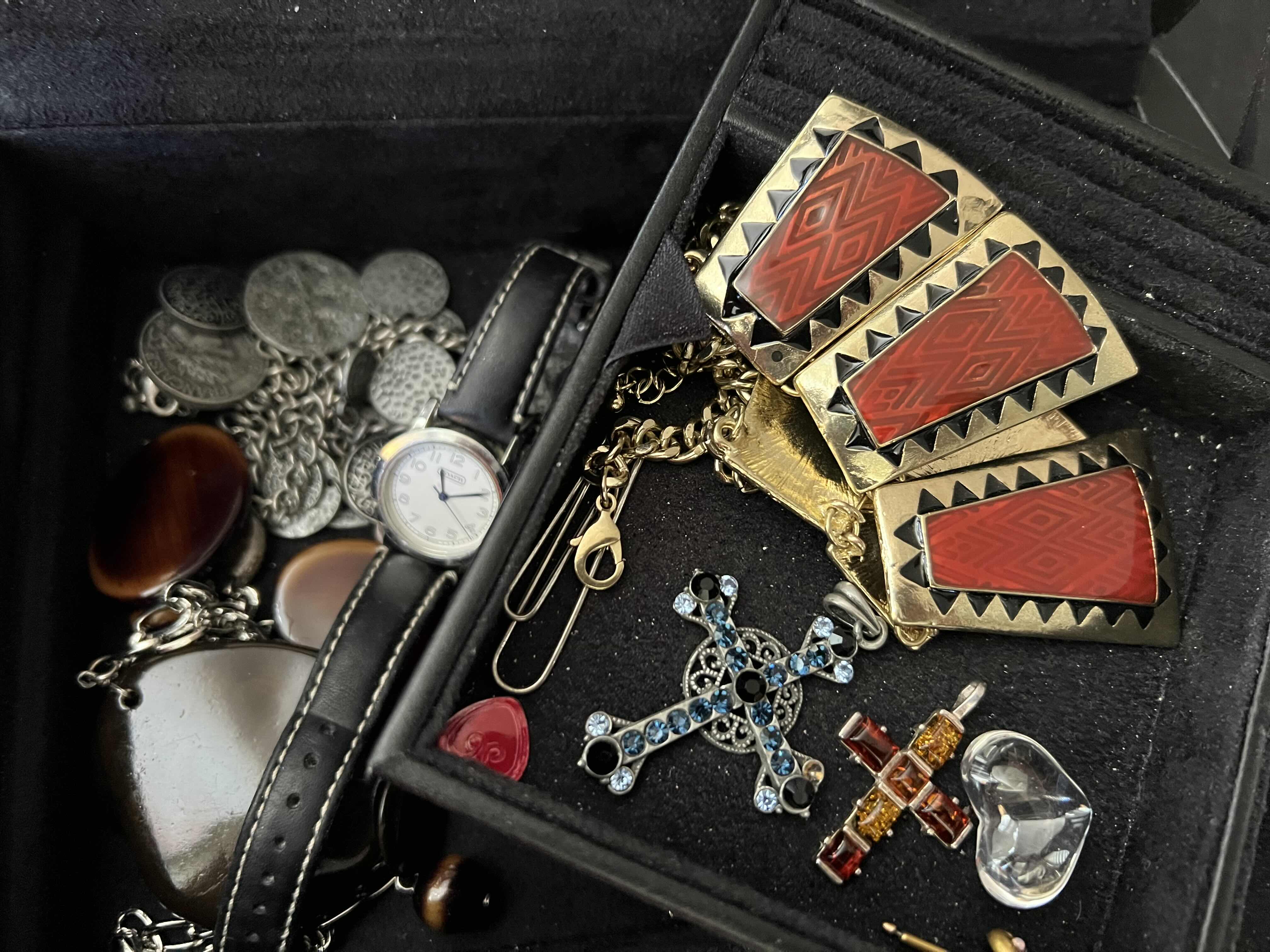 Photo 1 of JEWELRY BOX AND CONTENTS.  BOX IS 11” x 7” x 3”