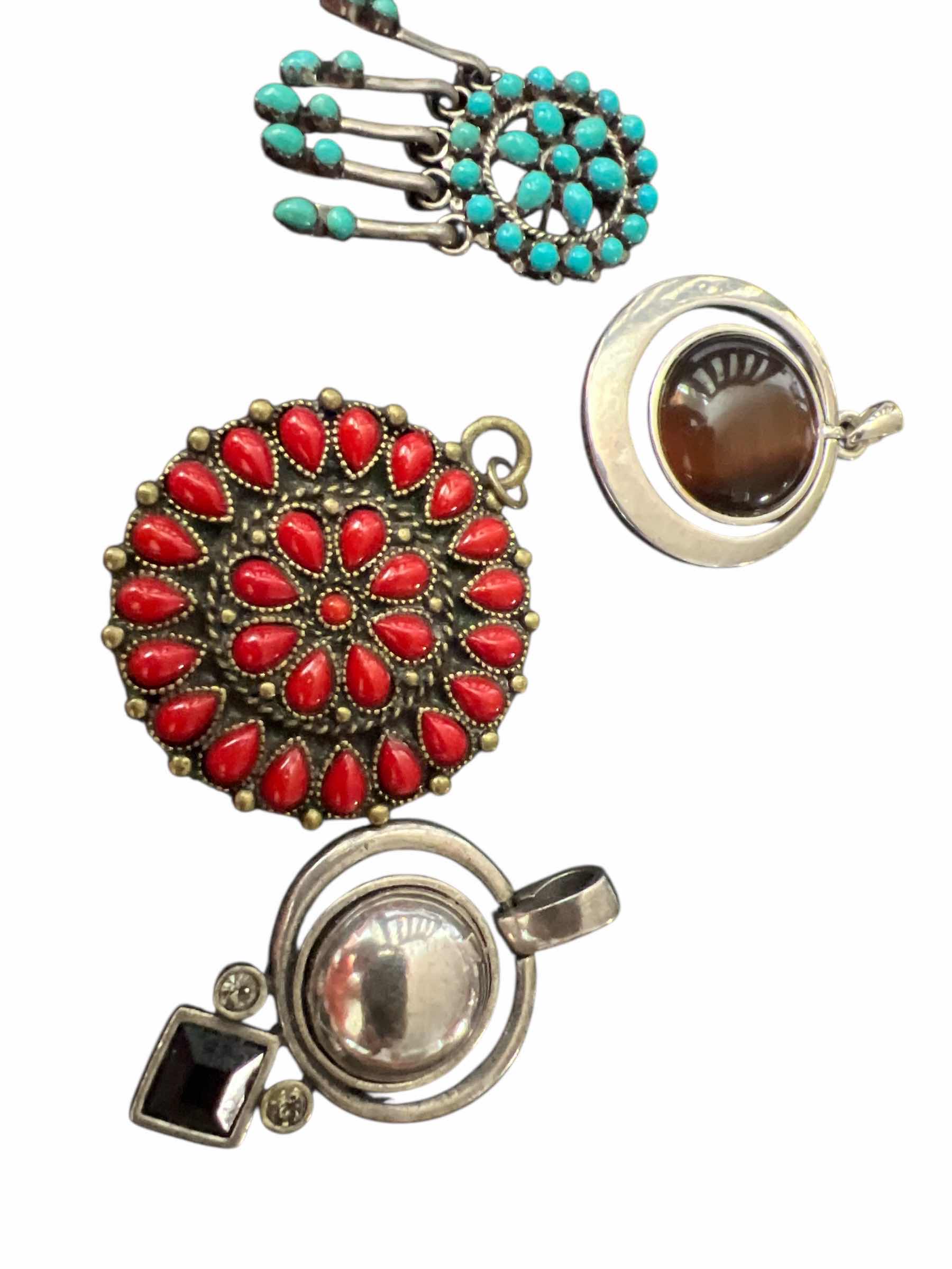 Photo 1 of JEWELRY LOT - TWO SILVER CHAINS - BEAD PIN AND 4 PENDANTS