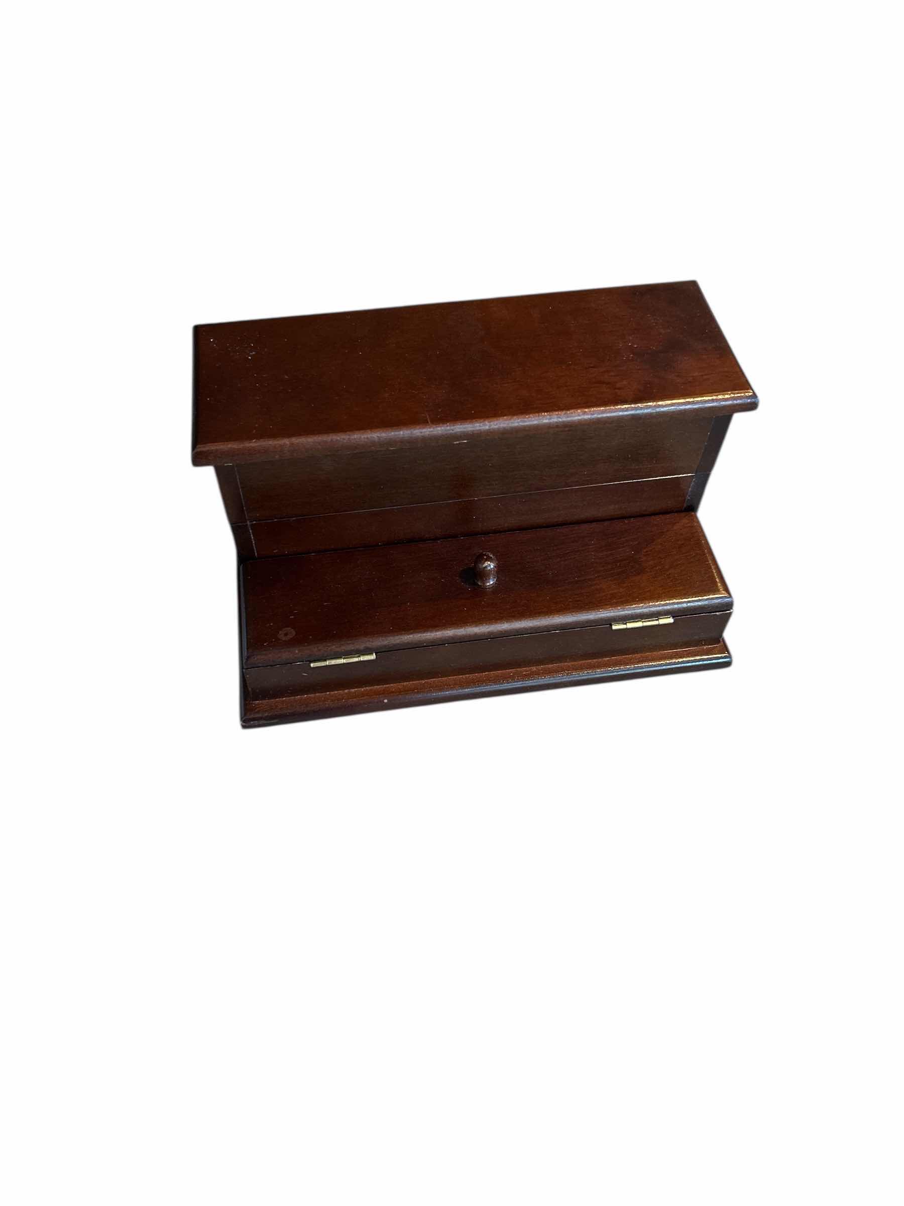 Photo 1 of DARK WOOD TWO COMPARTMENT JEWELRY BOX AND CONTENTS