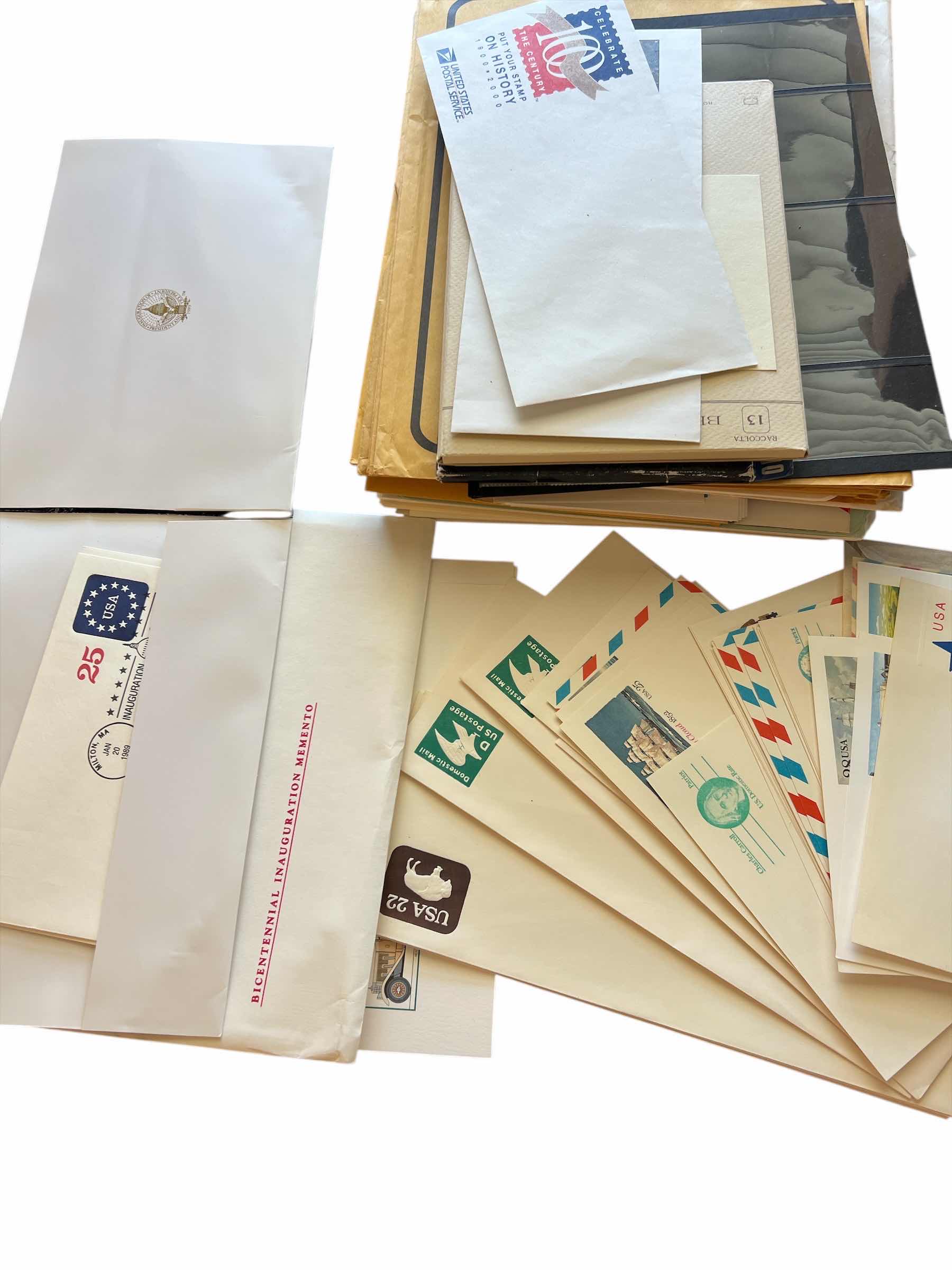 Photo 1 of LOT: UNUSED USPS VINTAGE PREPAID POSTCARDS, BICENTENNIAL INAUGURATION STAMP SET AND MISC ATAMP COLLECTING SUPPLIES - NO RETURNS