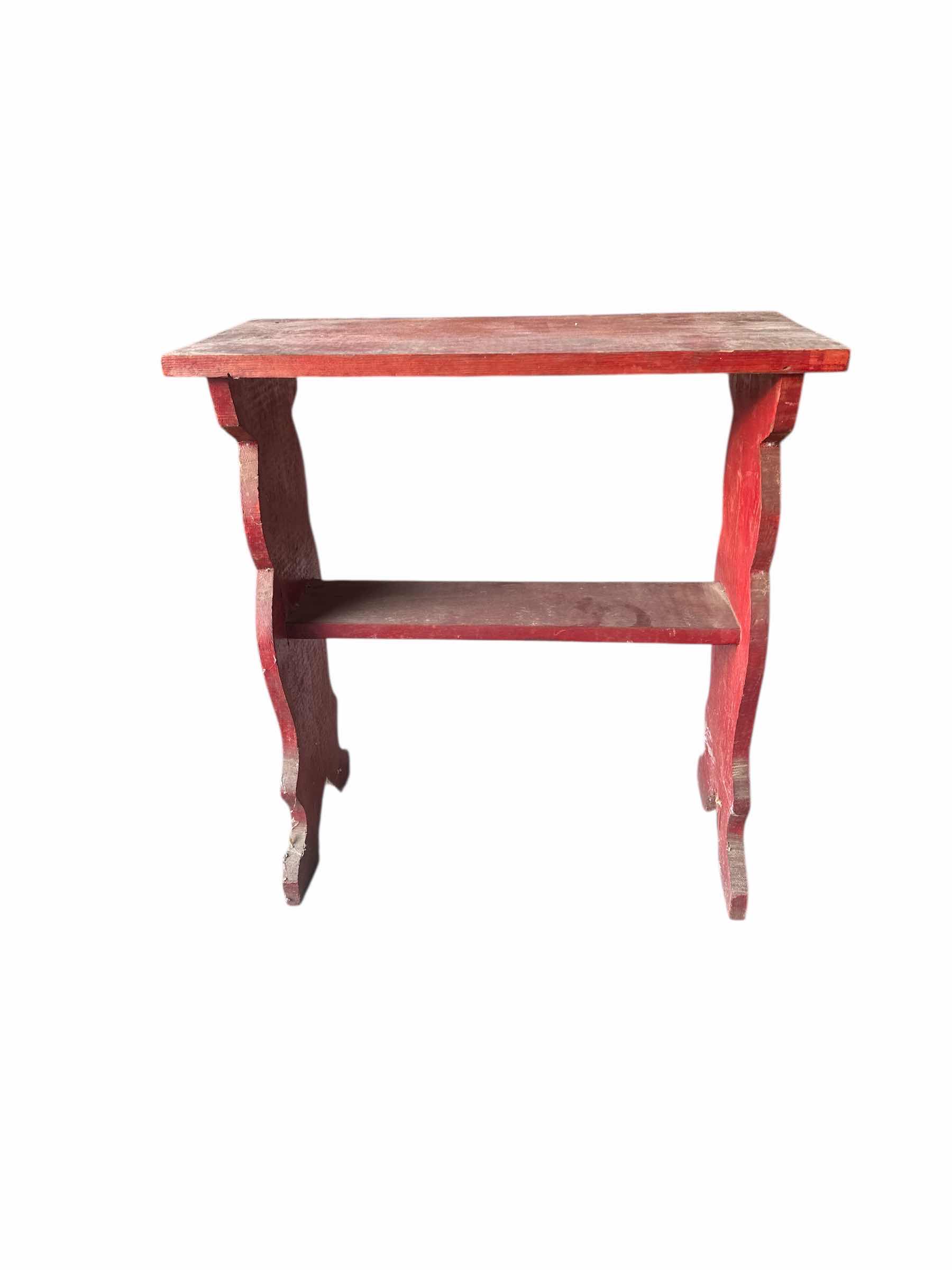 Photo 1 of RED VINTAGE WOOD TABLE 24“ x 11“ H 25”
