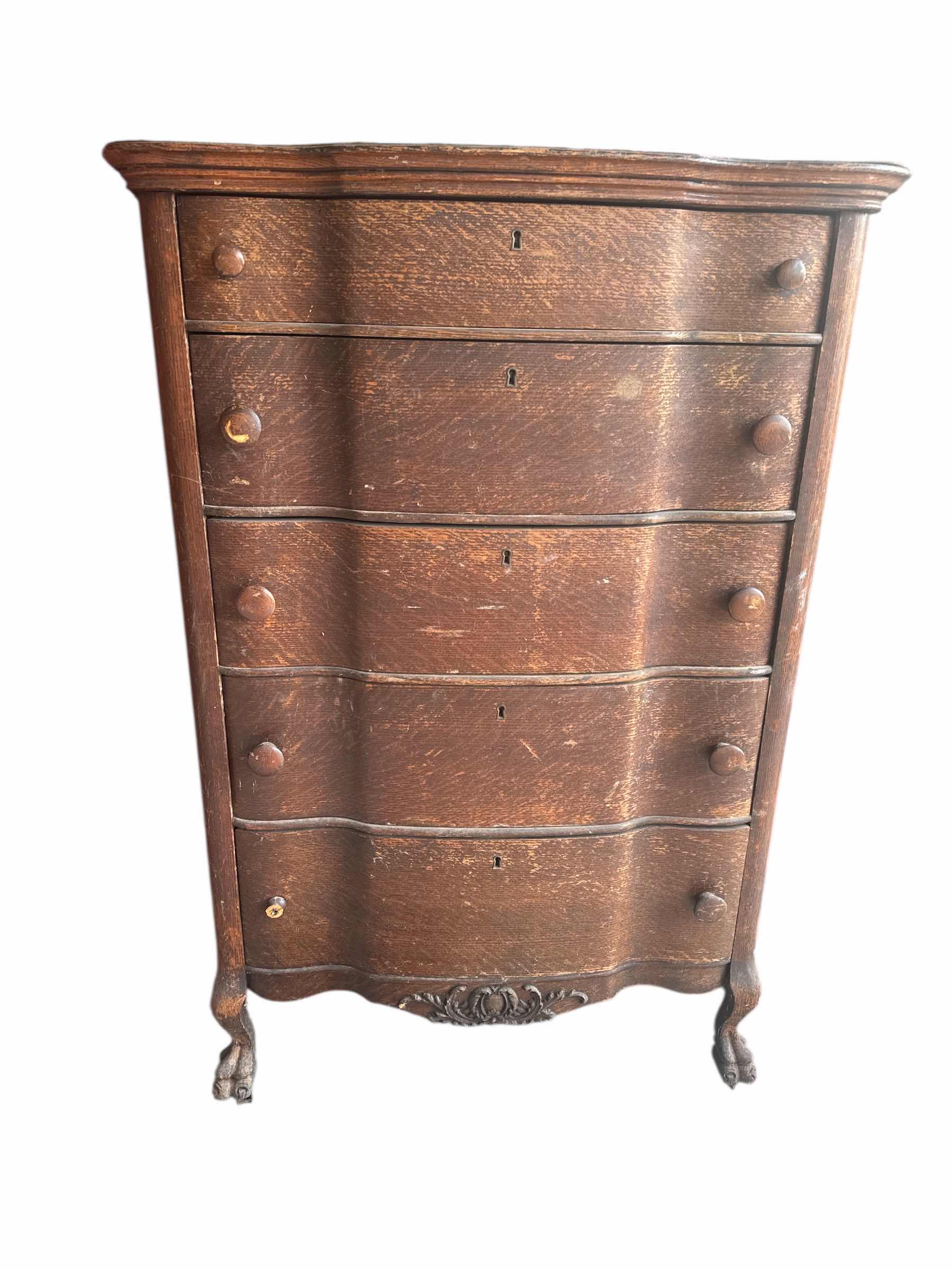 Photo 1 of ANTIQUE HIGH BOY DRESSER IN OAK WITH SERPENTINE FRONT