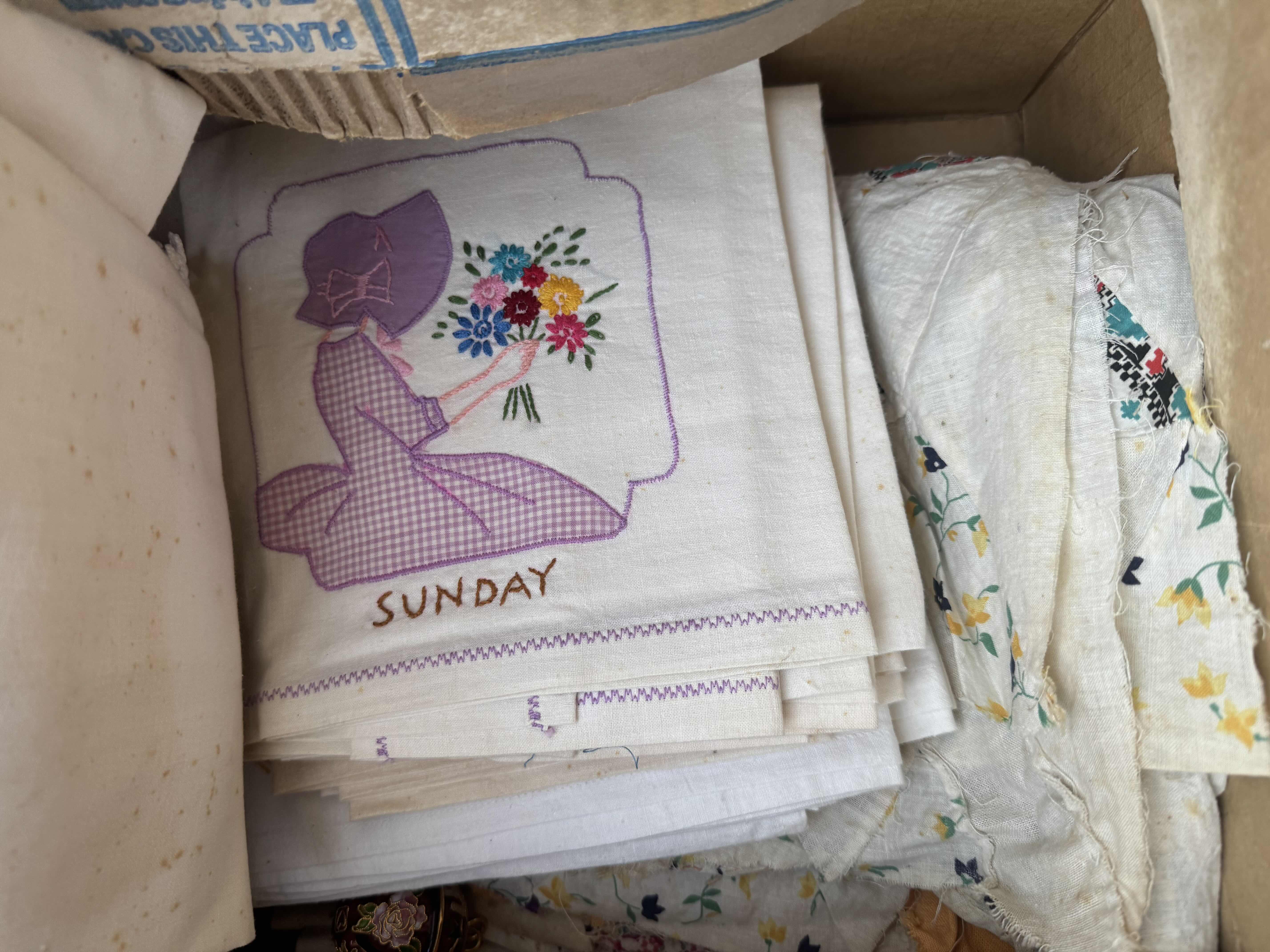 Photo 1 of BOX OF VINTAGE LINENS