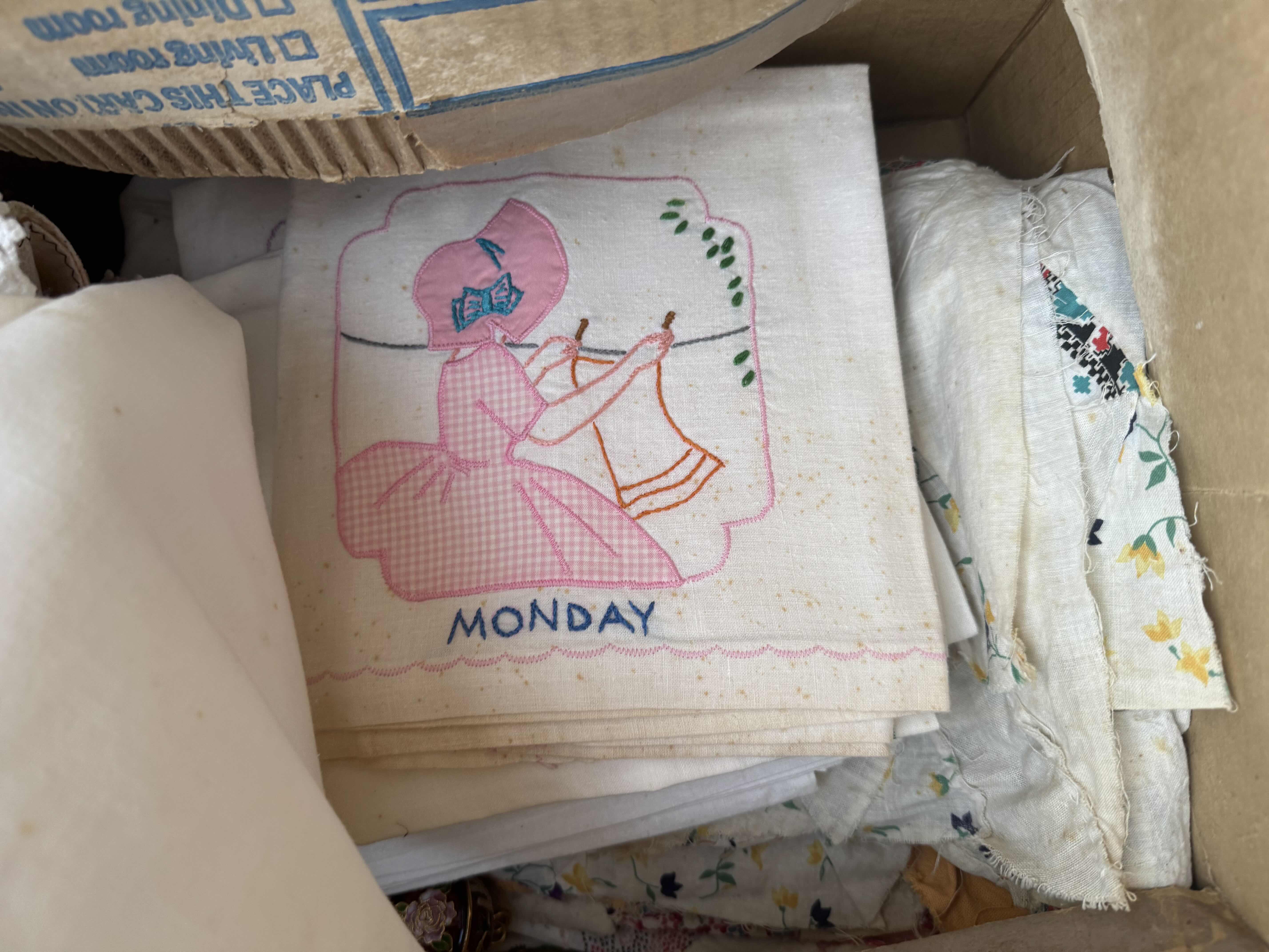Photo 1 of BOX OF VINTAGE LINENS