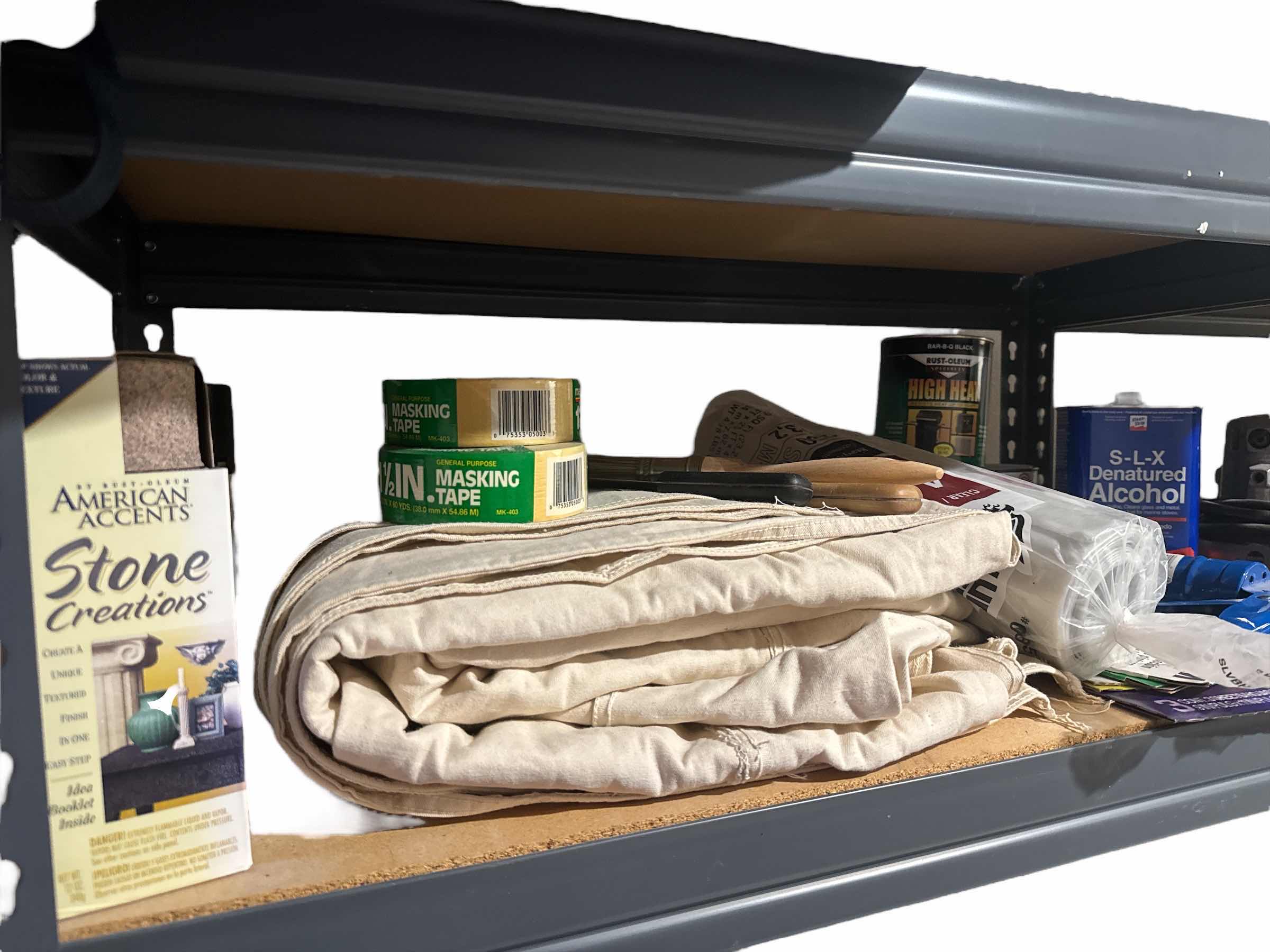 Photo 1 of CONTENTS OF SHELF: PAINT SUPPLIES